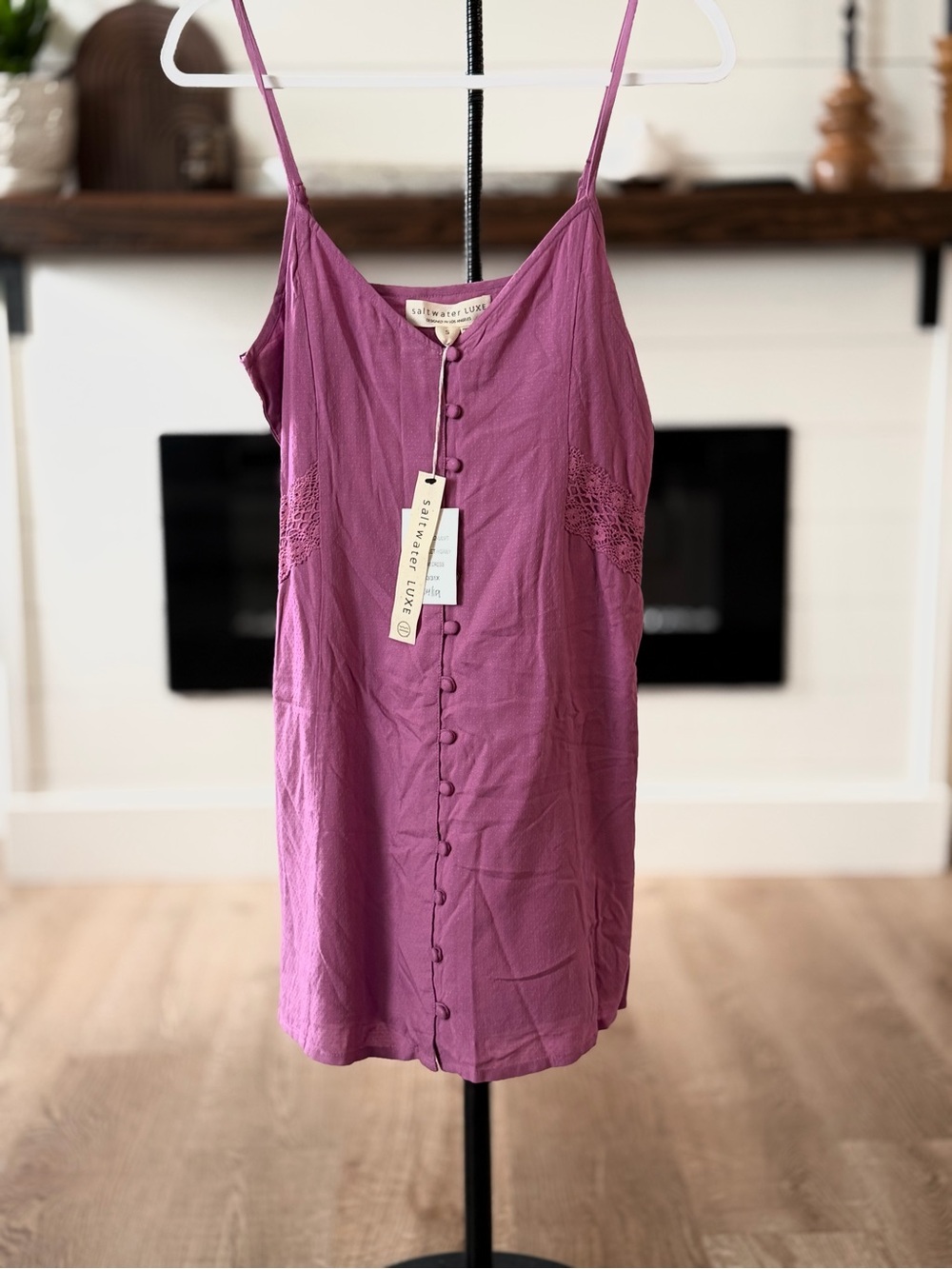 saltwater LUXE Magenta Button-Front Slip Dress with Crochet Side Insets